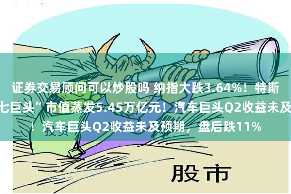 证券交易顾问可以炒股吗 纳指大跌3.64%！特斯拉暴跌近13%，“七巨头”市值蒸发5.45万亿元！汽车巨头Q2收益未及预期，盘后跌11%